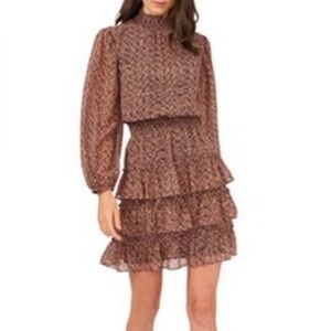 MSK Long Sleeve Tiered Dress in Black and Brown